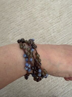 Chan Luu Blue and Olive Beaded Wrap Bracelet